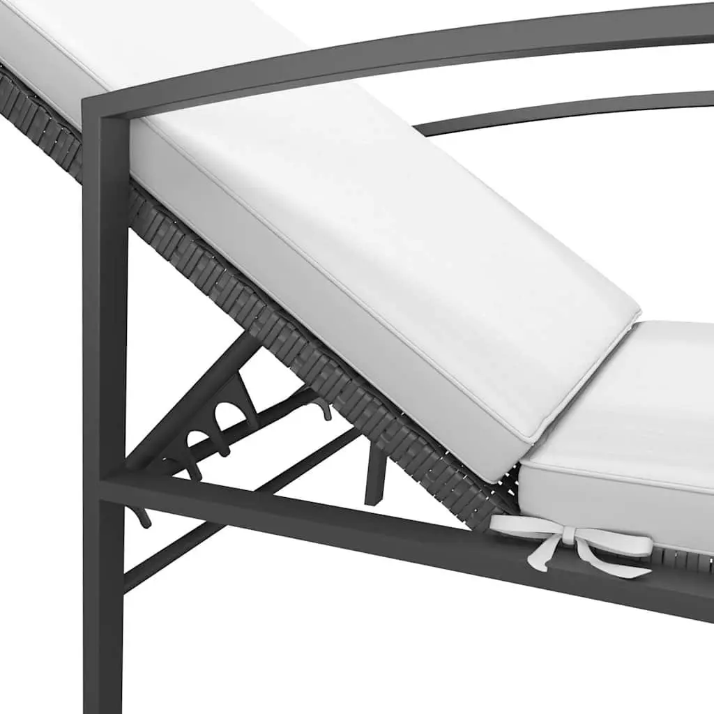 Sun Loungers Black Adjustable 2 Piece Set with Side Table for Outdoor Garden Patio