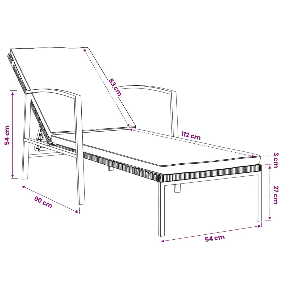 Sun Lounger with Side Table 2 Piece Set Outdoor Patio Garden Lounge Chair