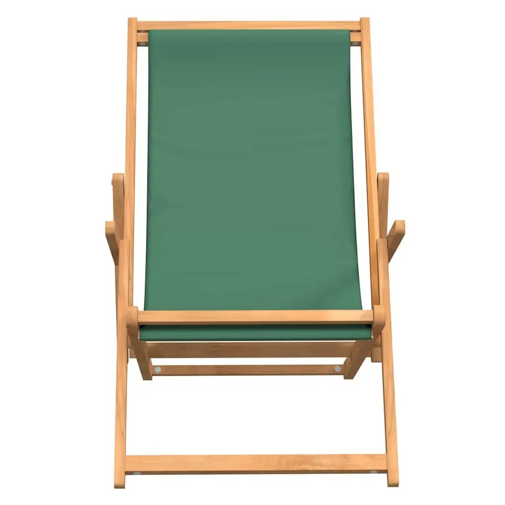 Folding Beach Chair Green Solid Teak Wood Adjustable Outdoor Garden Lounge