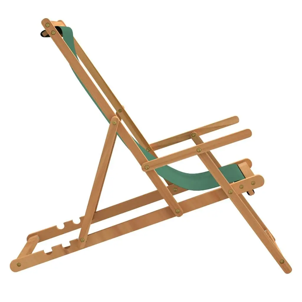 Folding Beach Chair Green Solid Teak Wood Adjustable Outdoor Garden Lounge