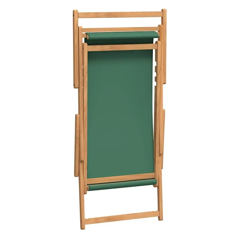 Folding Beach Chair Green Solid Teak Wood Adjustable Outdoor Garden Lounge