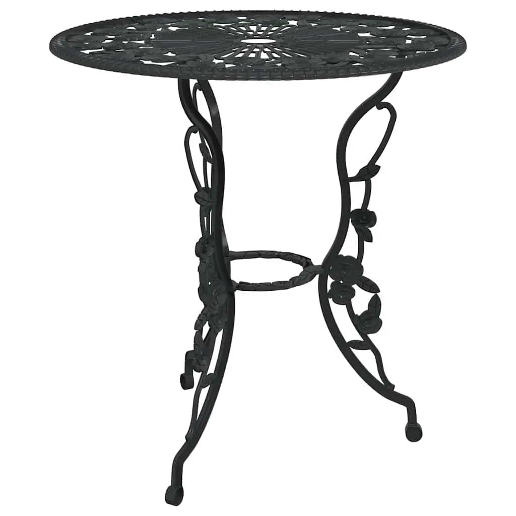 3 Piece Bistro Set Black Cast Aluminium Weather Resistant Floral Pattern Outdoor Dining