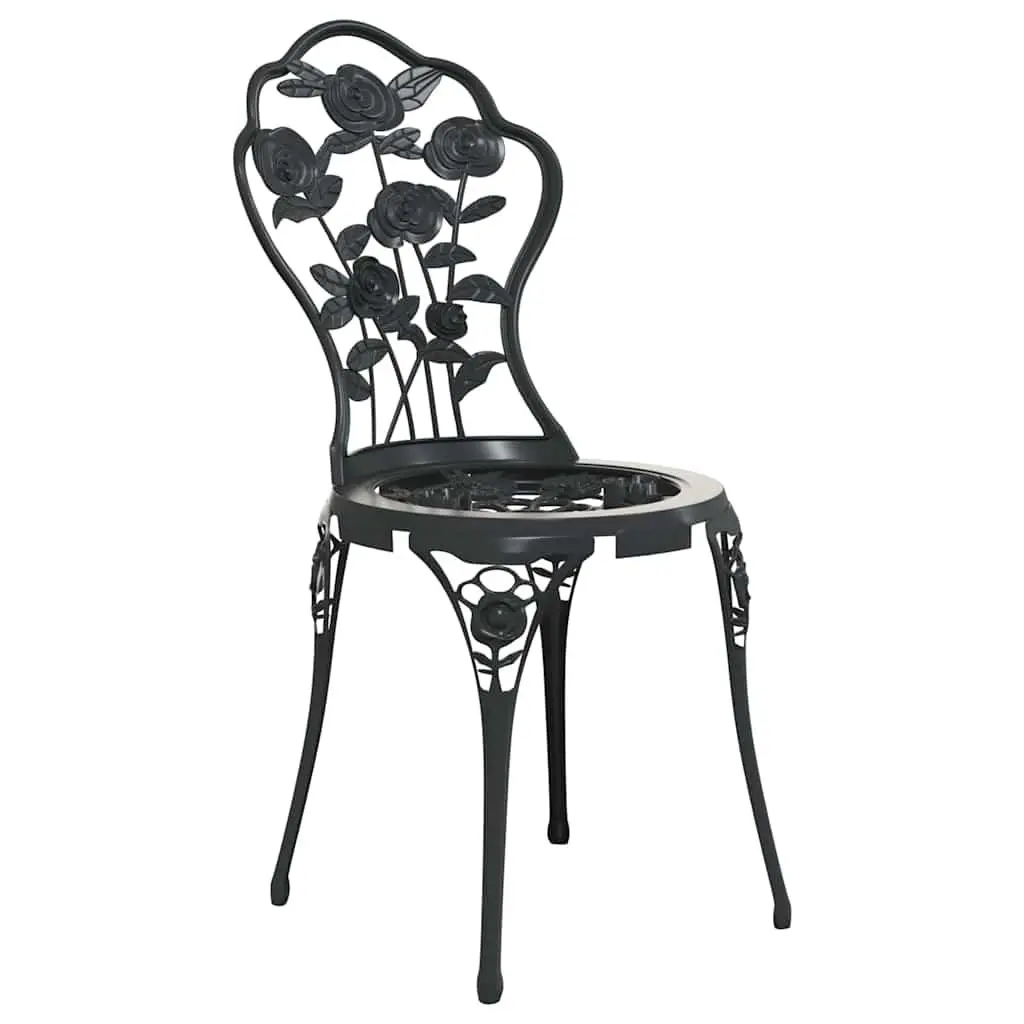 3 Piece Bistro Set Black Cast Aluminium Weather Resistant Floral Pattern Outdoor Dining