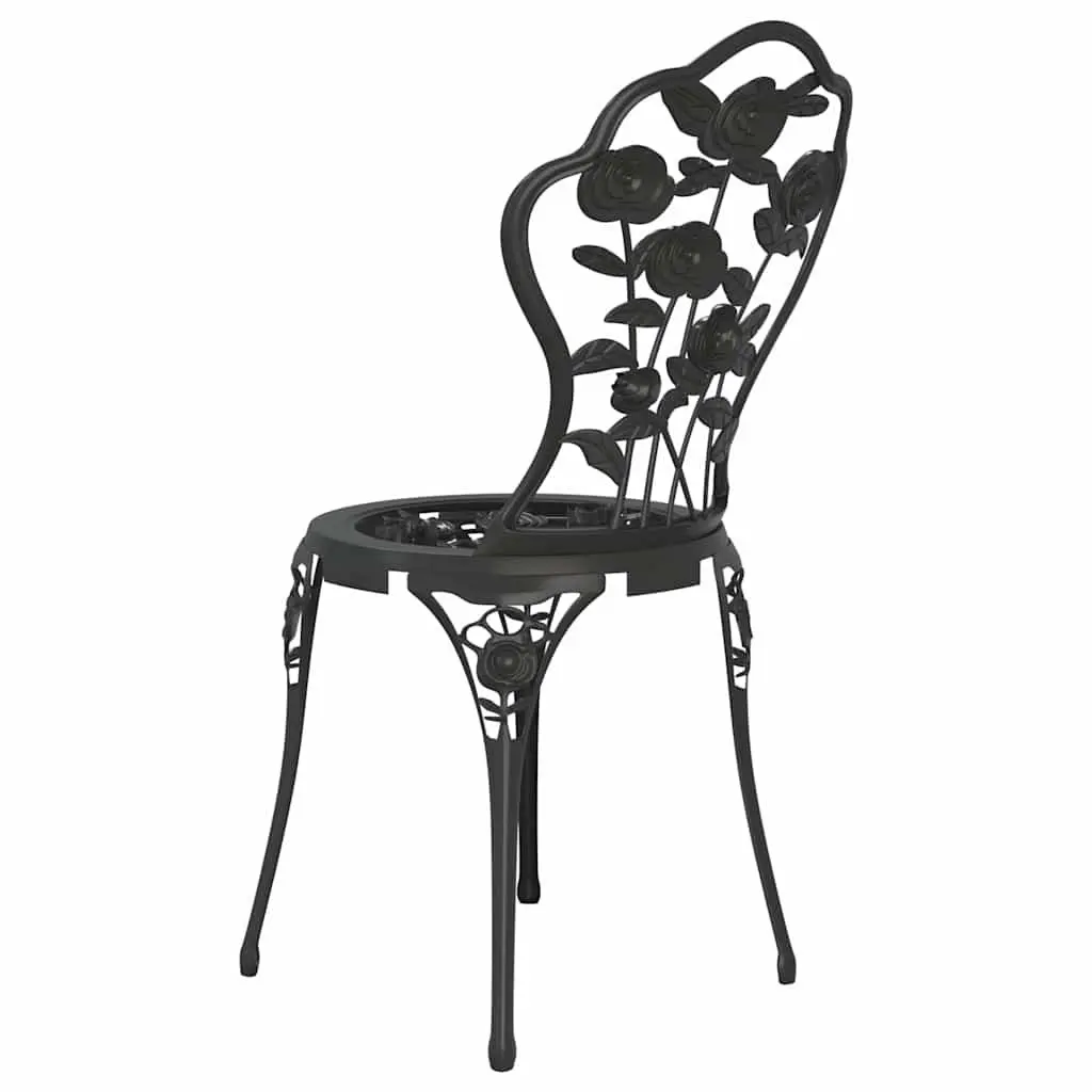 3 Piece Bistro Set Black Cast Aluminium Weather Resistant Floral Pattern Outdoor Dining
