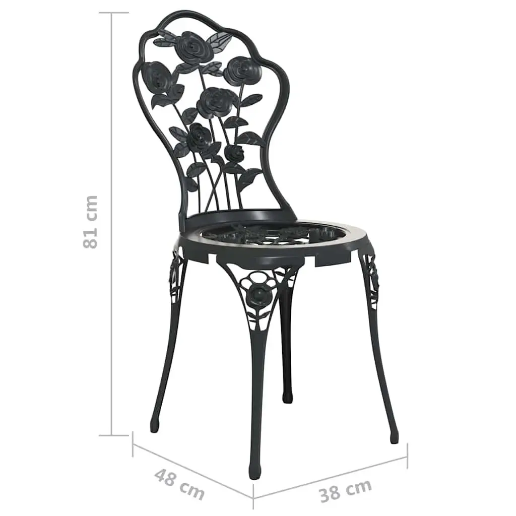 3 Piece Bistro Set Black Cast Aluminium Weather Resistant Floral Pattern Outdoor Dining