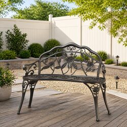 Concise 99cm Black Garden Bench With Strong Build
