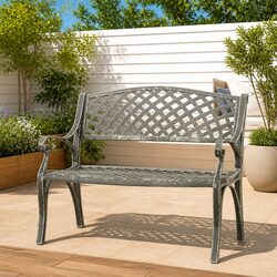 Garden Bench 102cm Cast Aluminium Outdoor Patio Seating Weather Resistant Green