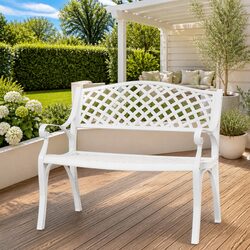 Outdoor Garden Bench 102cm Cast Aluminium White Patio Seating Ornate Design