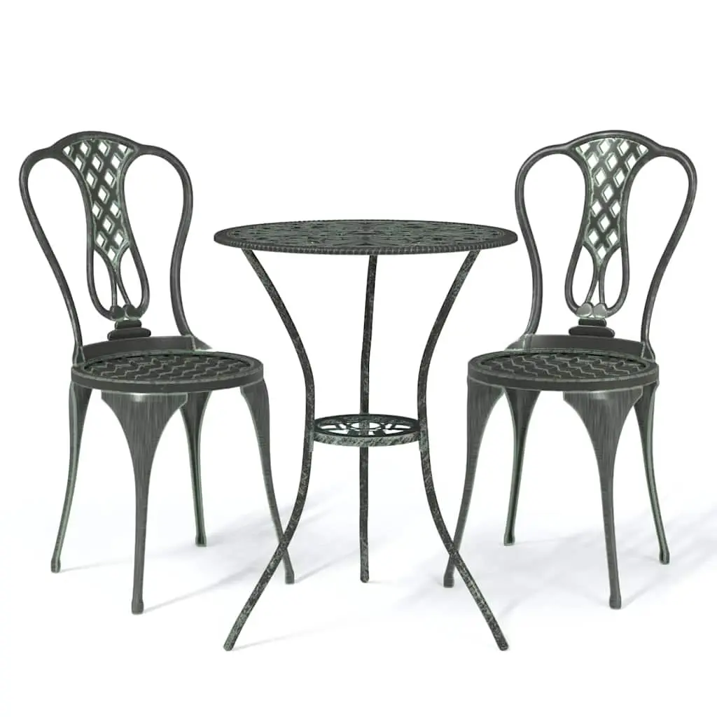 Bistro Set Green 3 Piece Outdoor Garden Patio Furniture Cast Aluminium Floral