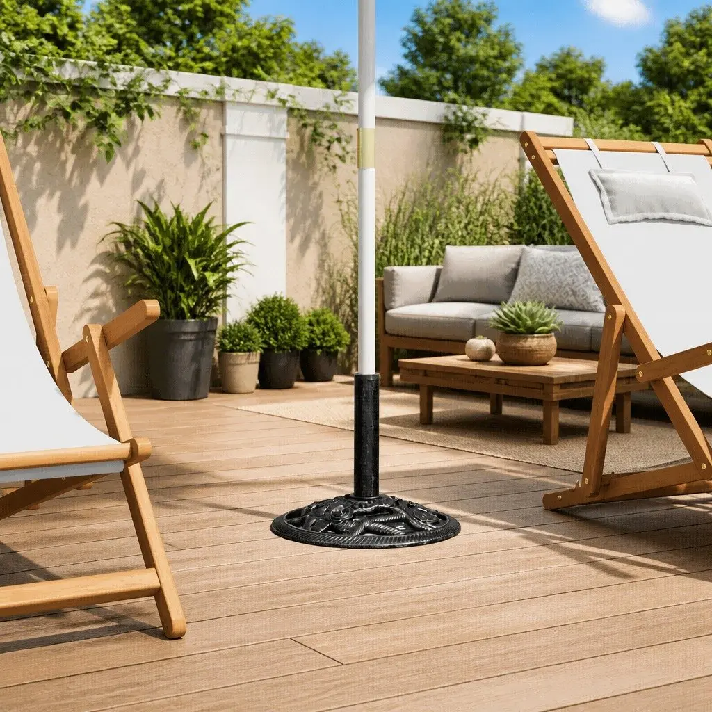 Cast Iron Umbrella Base Black 40x40x32cm Heavy Duty Outdoor Stand Durable for Garden