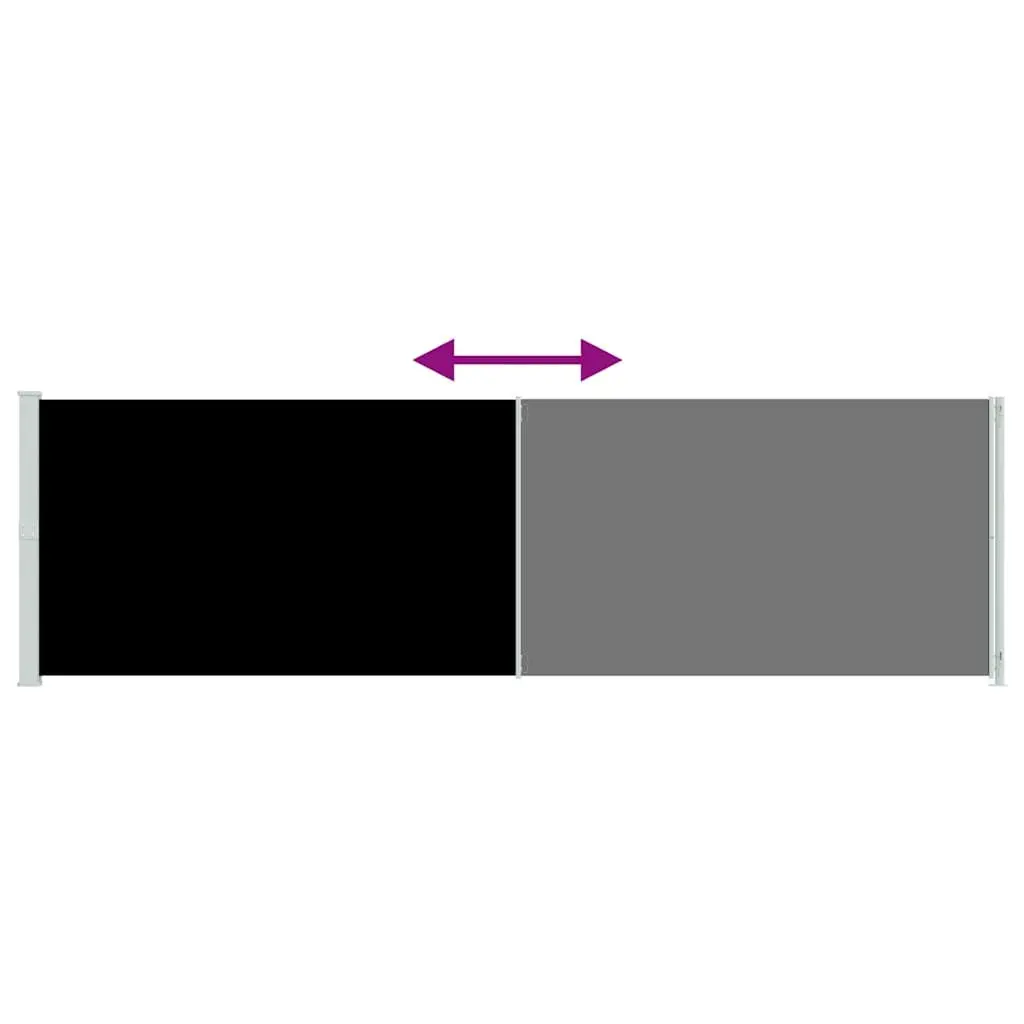 Retractable Side Awning Black 180x600cm UV Tear Resistant Polyester Outdoor Garden Shade Screen