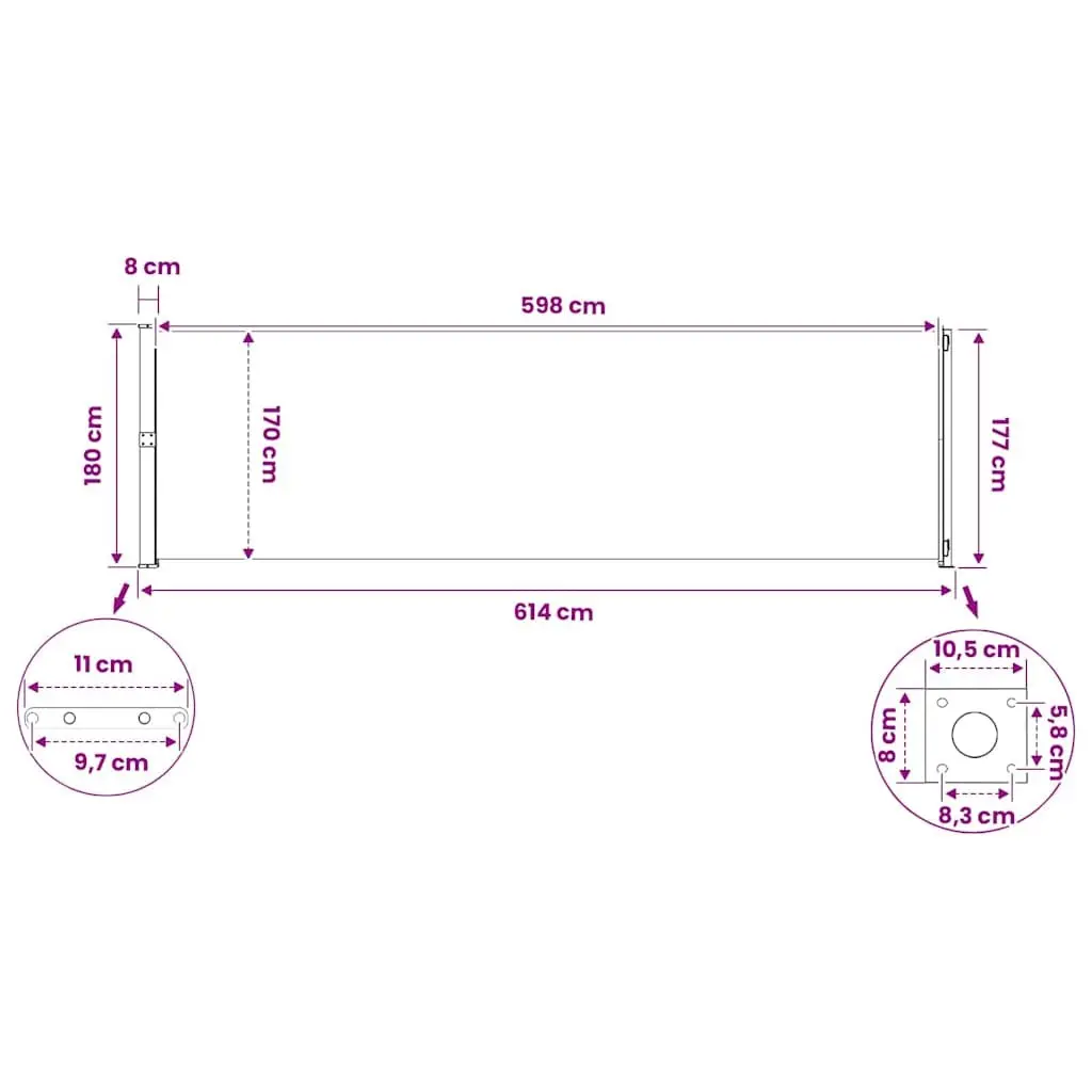 Retractable Side Awning Cream 180cm x 600cm Outdoor Garden Shade Screen for Privacy and Wind Protection