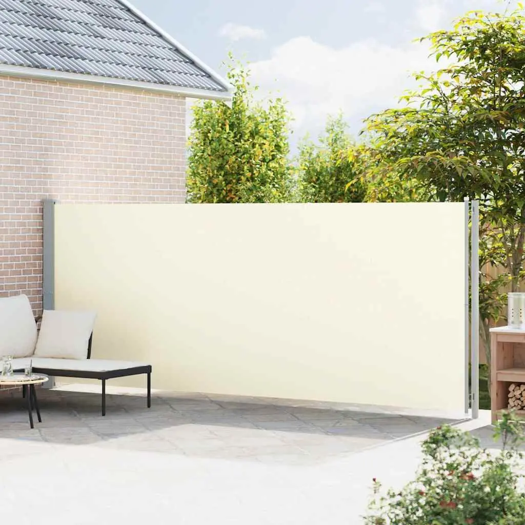 Retractable Side Awning Cream 180cm x 600cm Outdoor Garden Shade Screen for Privacy and Wind Protection