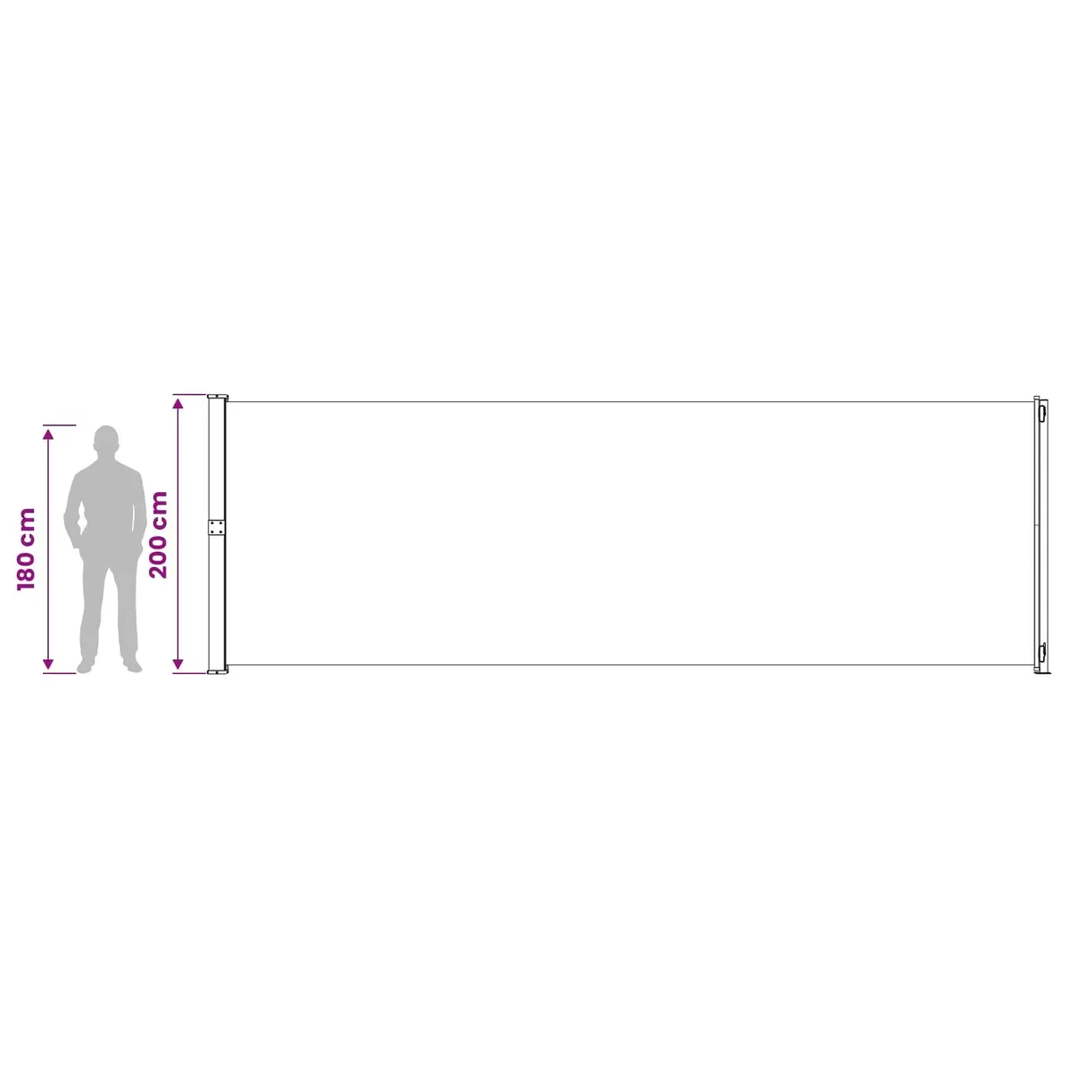 Retractable Side Awning Grey 200x600cm UV Tear Resistant Polyester Outdoor Shade Screen