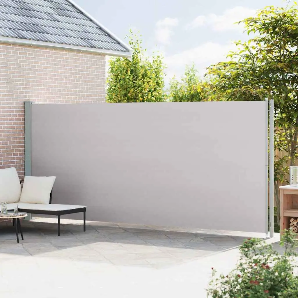 Retractable Side Awning Grey 200x600cm UV Tear Resistant Polyester Outdoor Shade Screen