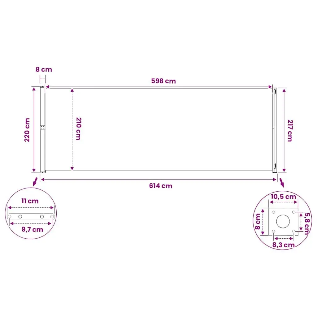 Retractable Awning Grey 220x600cm Outdoor Screen Privacy Protection for Patios and Balconies