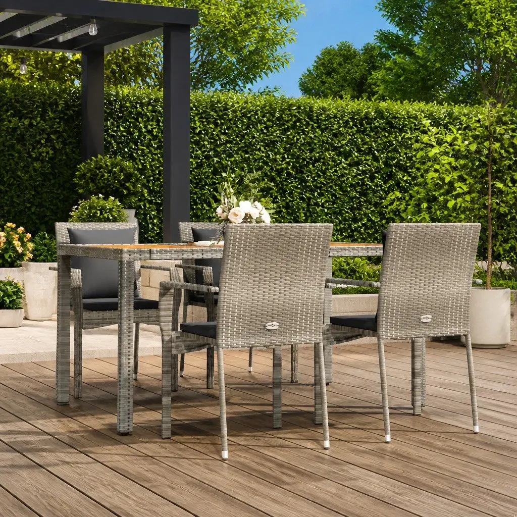 Garden Dining Set 5 Piece Outdoor Patio Furniture with Cushions Grey Rattan