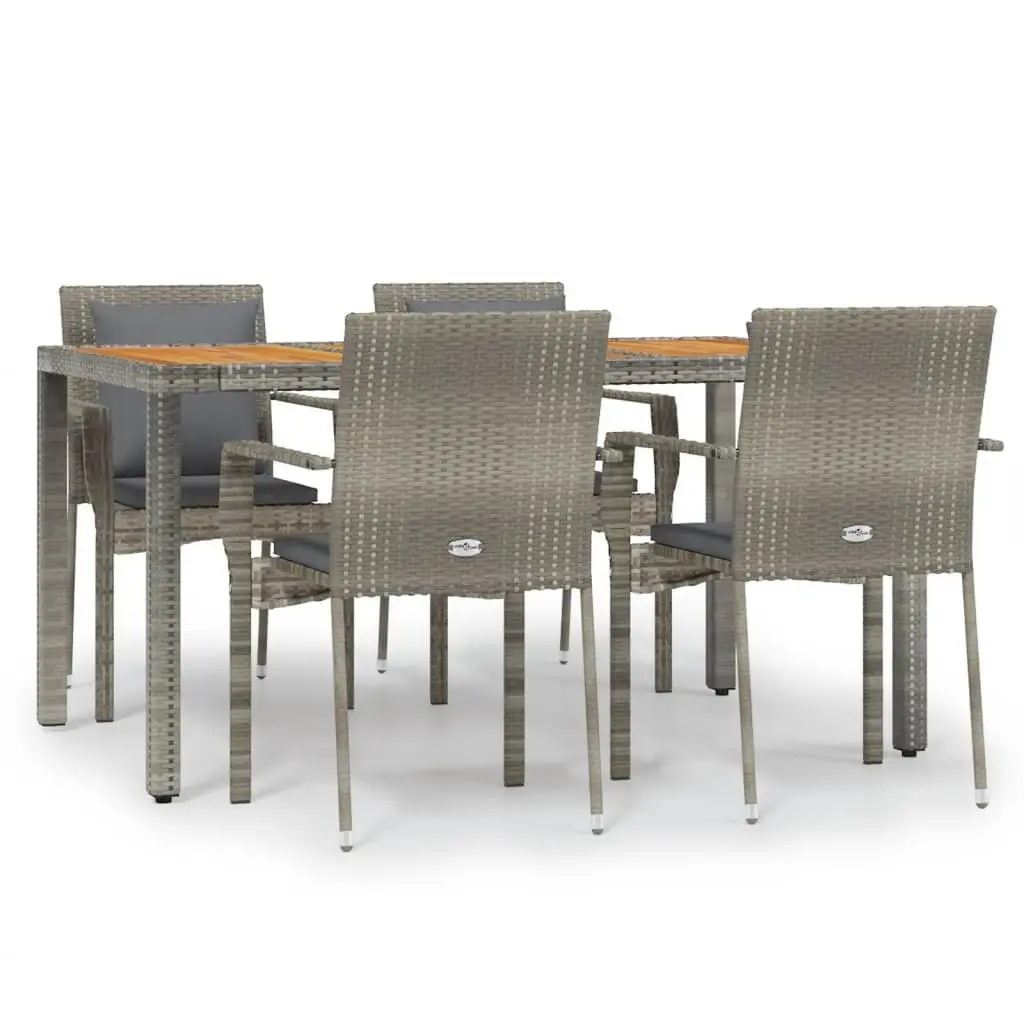 Garden Dining Set 5 Piece Outdoor Patio Furniture with Cushions Grey Rattan