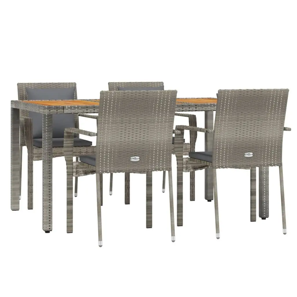 Garden Dining Set 5 Piece Outdoor Patio Furniture with Cushions Grey Rattan