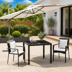 Garden Dining Set 3 Piece Outdoor Patio Furniture Black Poly Rattan Table Chairs