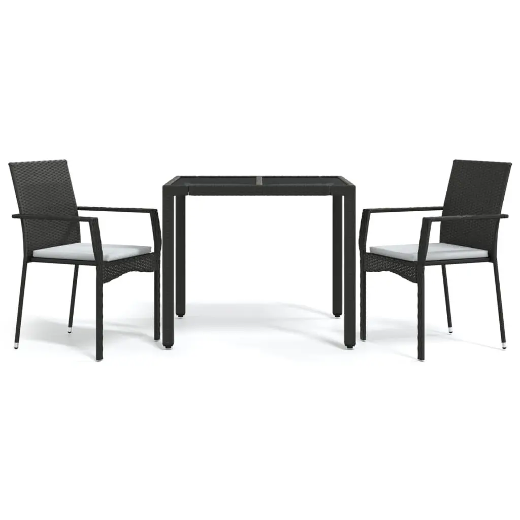 Garden Dining Set 3 Piece Outdoor Patio Furniture Black Poly Rattan Table Chairs