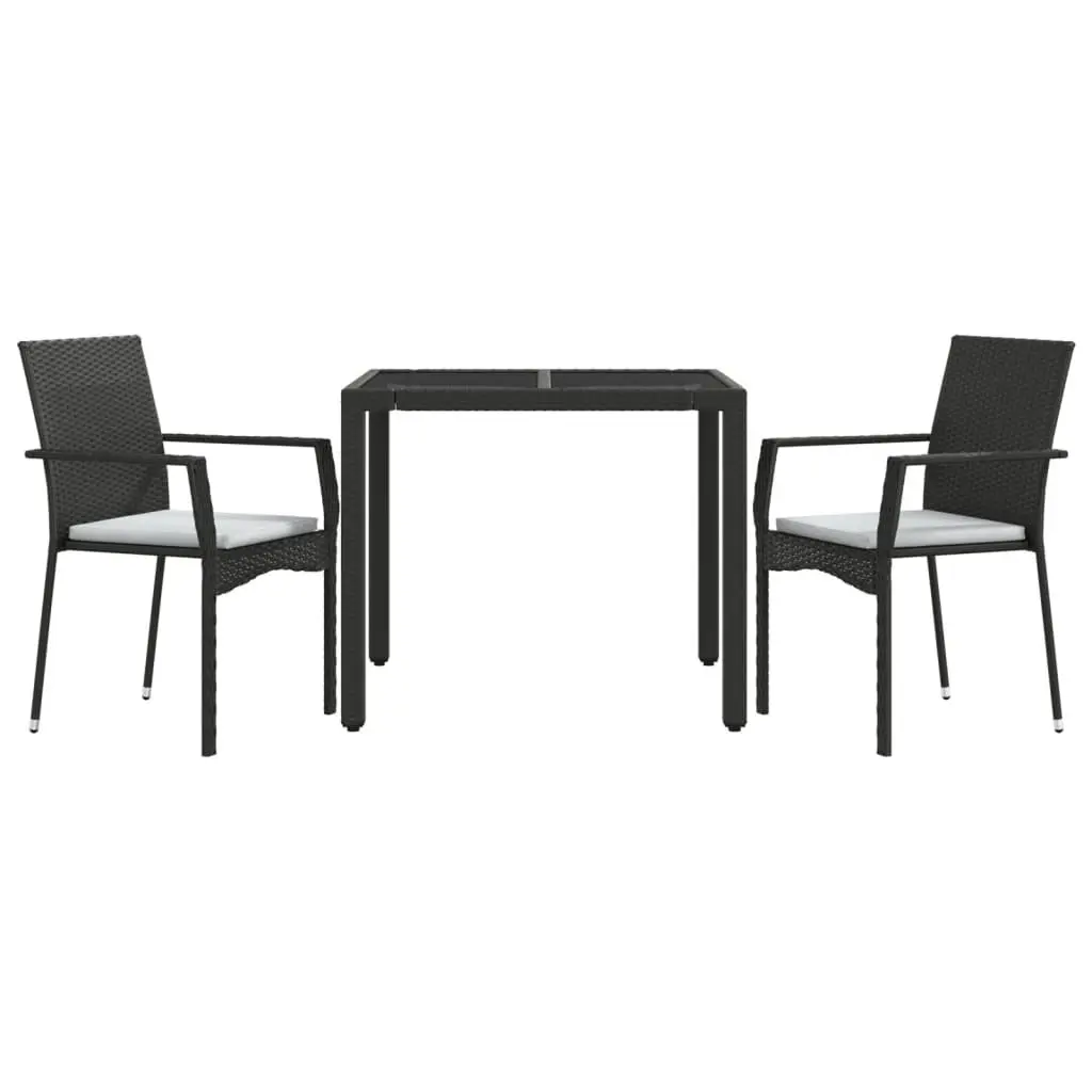 Garden Dining Set 3 Piece Outdoor Patio Furniture Black Poly Rattan Table Chairs