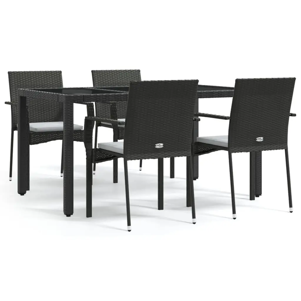 Garden Dining Set 5 Piece Outdoor Patio Furniture Black Poly Rattan Chairs Table
