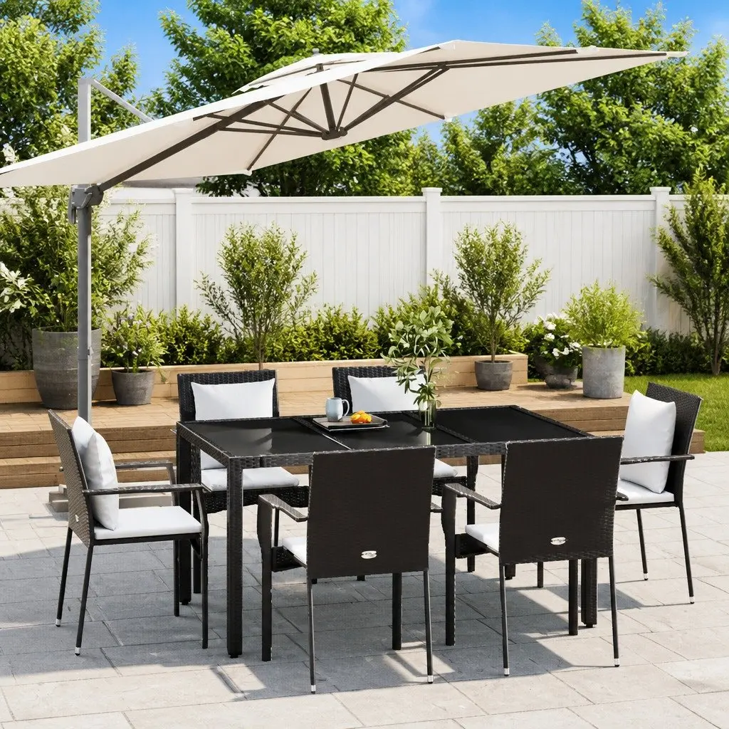 7 Piece Outdoor Dining Set Garden Patio Furniture with Cushions Black