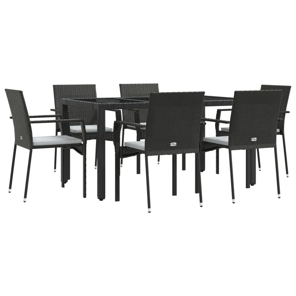 7 Piece Outdoor Dining Set Garden Patio Furniture with Cushions Black
