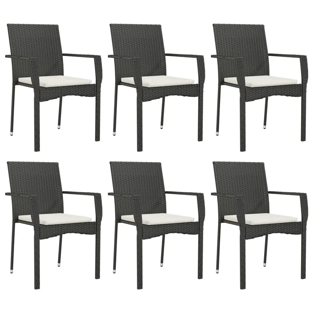 7 Piece Garden Dining Set Black Poly Rattan with Cushions
