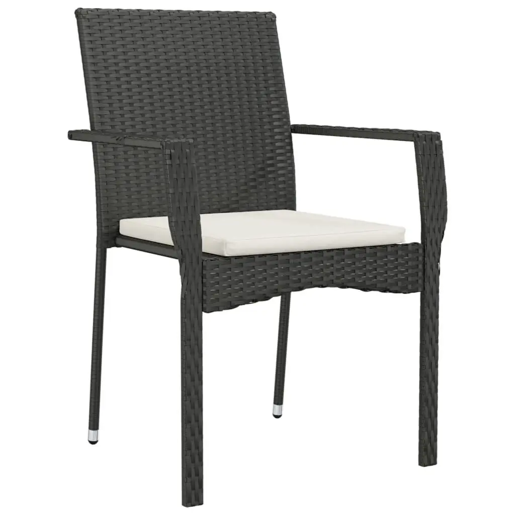 7 Piece Garden Dining Set Black Poly Rattan with Cushions