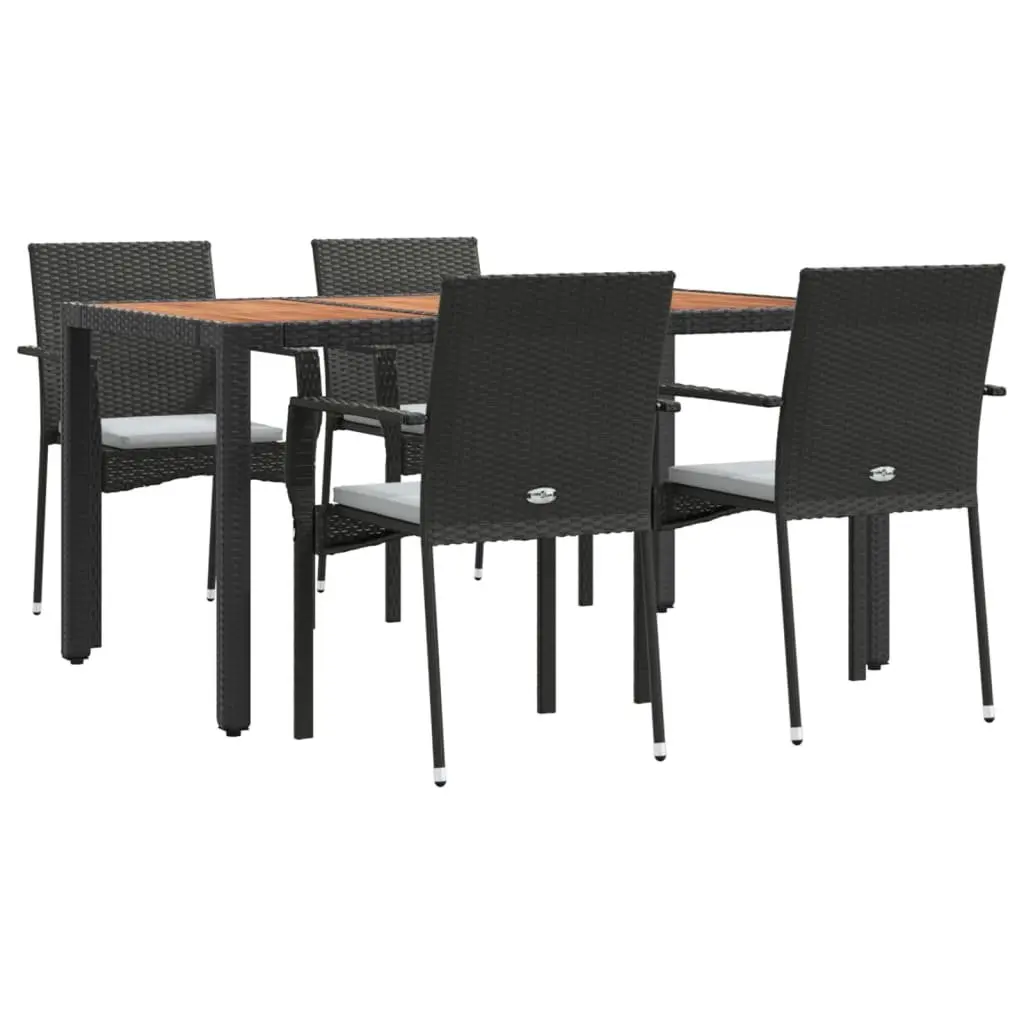 5 Piece Outdoor Garden Dining Set Black Poly Rattan Chair Table Patio Furniture