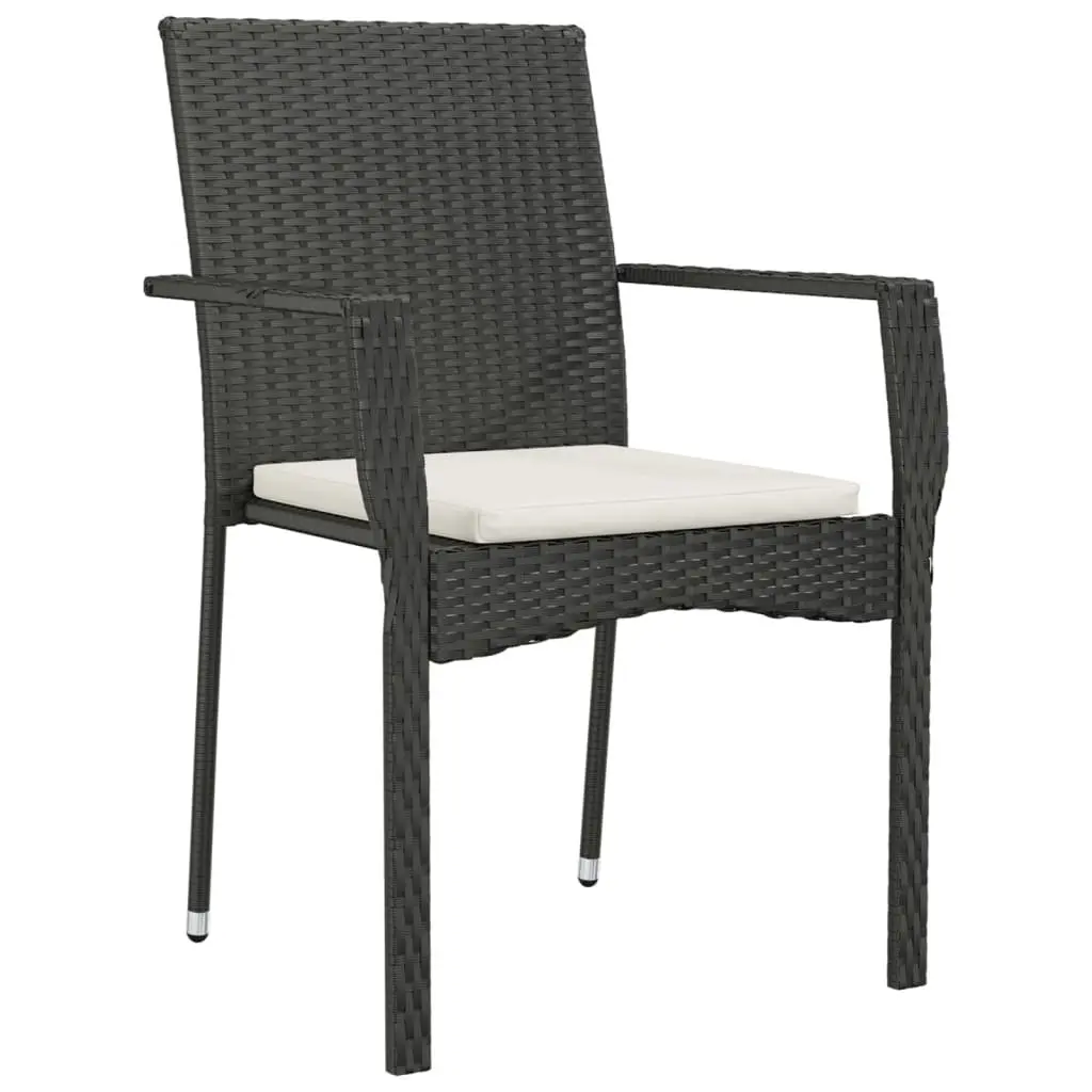 5 Piece Outdoor Garden Dining Set Black Poly Rattan Chair Table Patio Furniture
