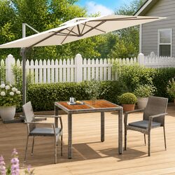 Concise 3 Piece Outdoor Dining Set in Grey Rattan