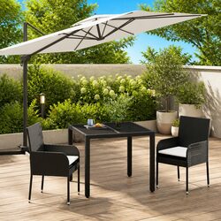 Garden Dining Set 3 Piece Outdoor Patio Furniture Black Poly Rattan Tempered