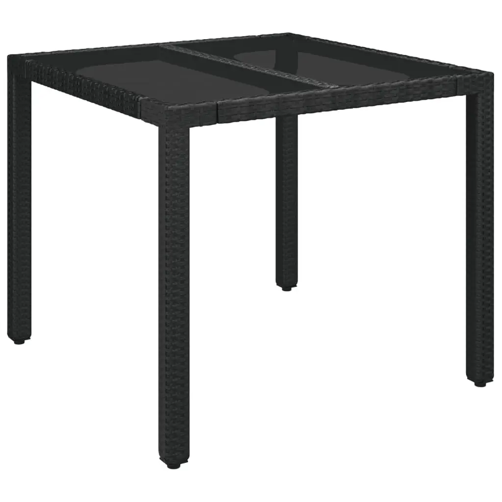 Garden Dining Set Black 3 Piece Outdoor Patio Furniture Weather Resistant Poly Rattan Tempered Glass