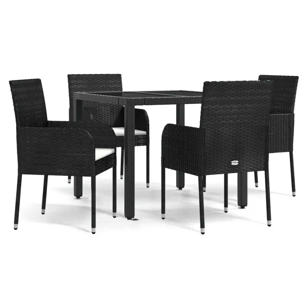 5 Piece Garden Dining Set Outdoor Furniture Black Poly Rattan Chairs Table