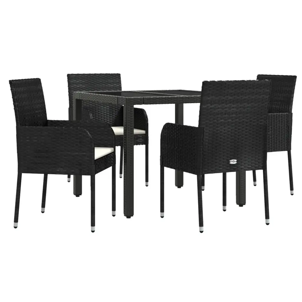 5 Piece Garden Dining Set Outdoor Furniture Black Poly Rattan Chairs Table