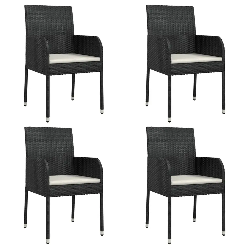 5 Piece Garden Dining Set Outdoor Furniture Black Poly Rattan Chairs Table
