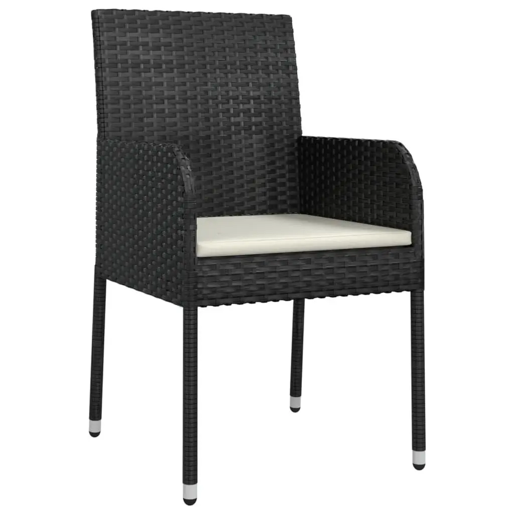 5 Piece Garden Dining Set Outdoor Furniture Black Poly Rattan Chairs Table