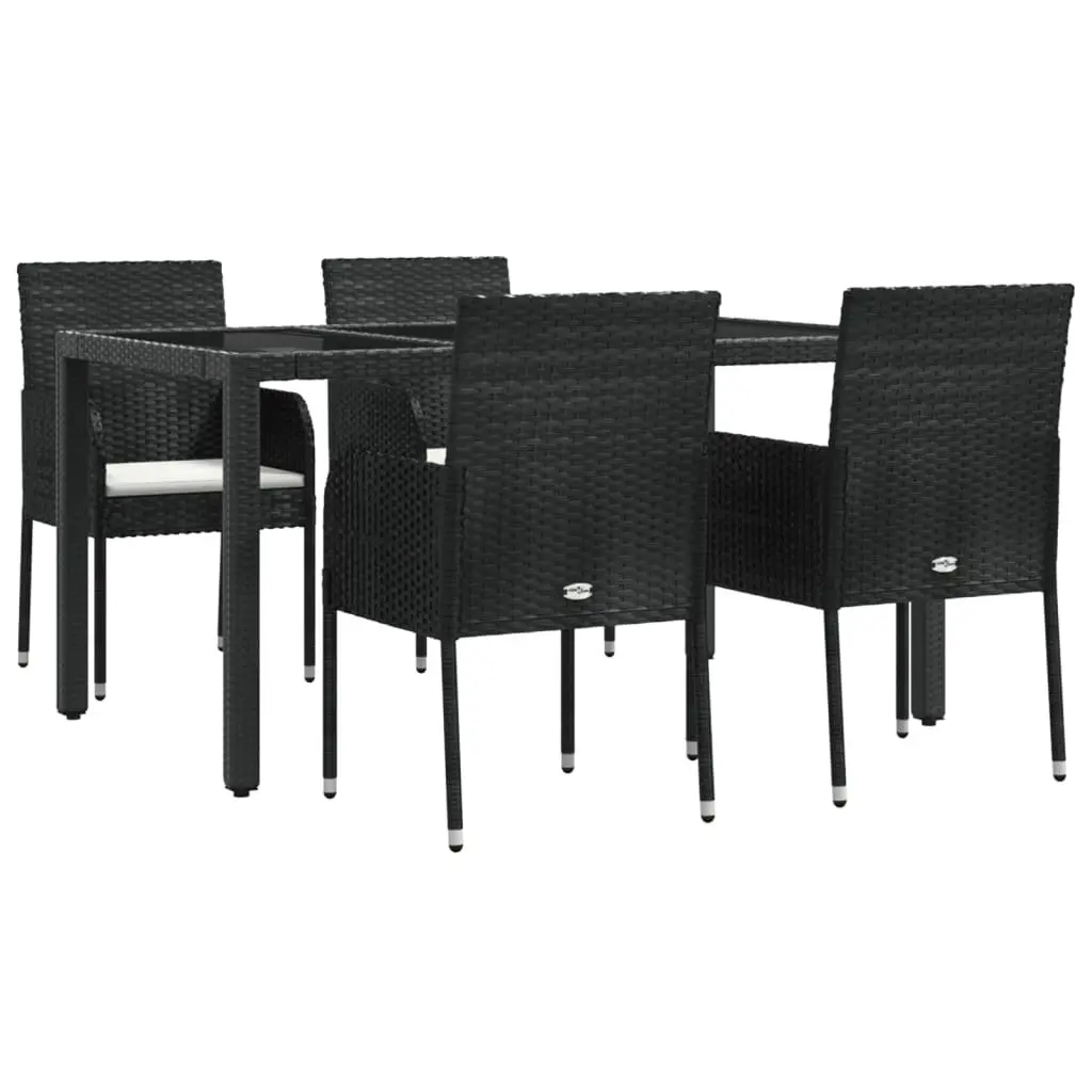 5 Piece Outdoor Garden Dining Set with Cushions Black Poly Rattan Patio Table