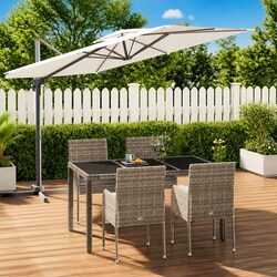 5-Piece Garden Dining Set: Modern Grey Poly Rattan
