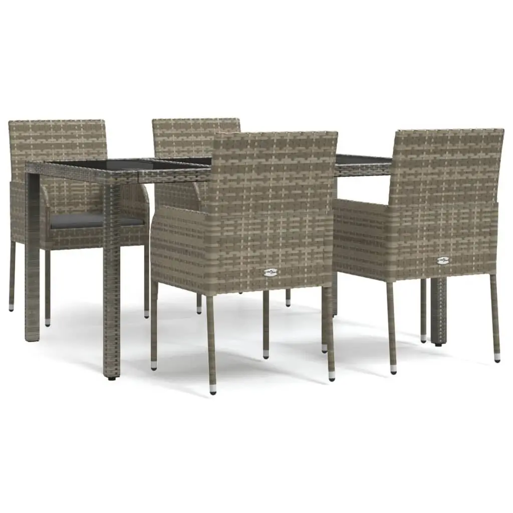 Garden Dining Set 5 Piece Outdoor Patio Furniture Grey Poly Rattan with Cushions