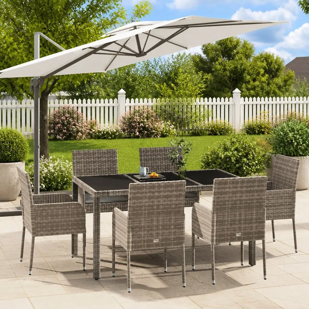 7 Piece Outdoor Garden Dining Set Grey PE Rattan Chairs Table Weather Resistant