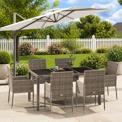 7 Piece Outdoor Garden Dining Set Grey Poly Rattan Chairs Table Patio Furniture