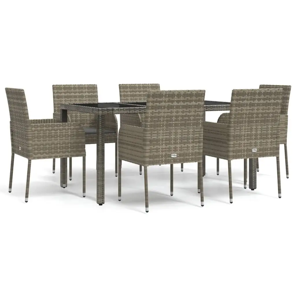 7 Piece Outdoor Garden Dining Set Grey PE Rattan Chairs Table Weather Resistant