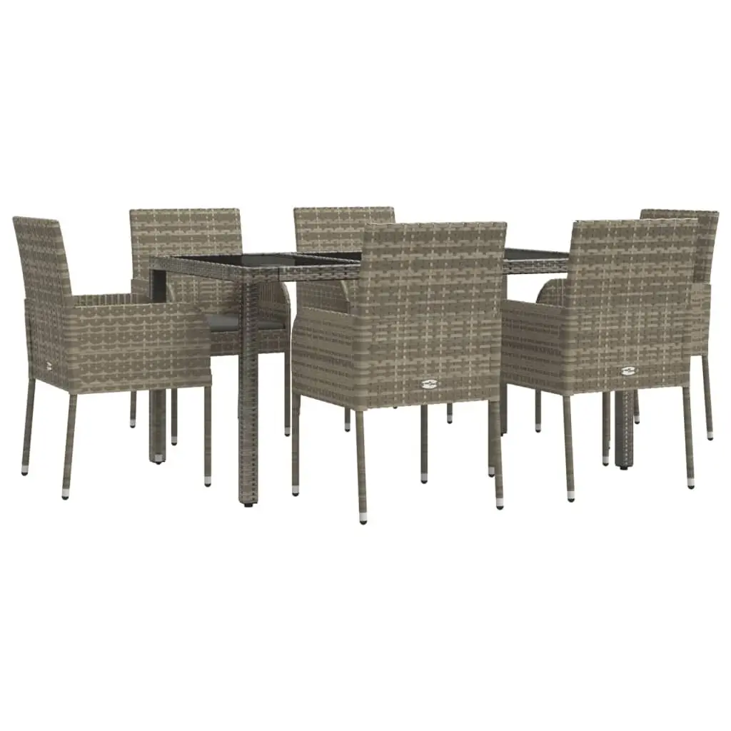 7 Piece Outdoor Garden Dining Set Grey PE Rattan Chairs Table Weather Resistant