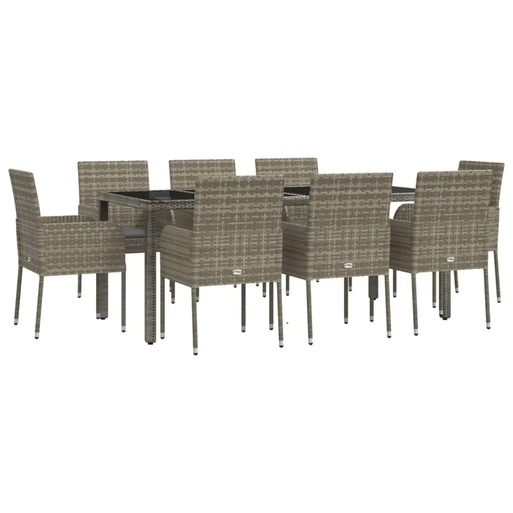 Garden Dining Set 9 Piece Outdoor Patio Furniture Grey Poly Rattan with Cushions