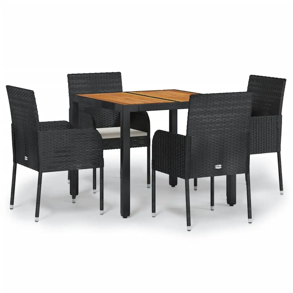 5 Piece Outdoor Dining Set Black Rattan Chairs Table with Cushions