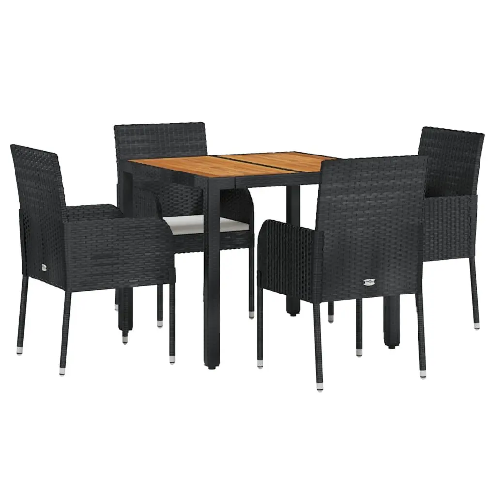 5 Piece Outdoor Dining Set Black Rattan Chairs Table with Cushions